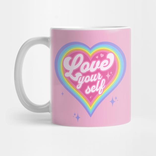 Love Your Self - Anti Valentine's Day Retro 90's Rainbow Heart by PUFFYP